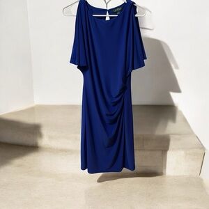 Lauren Ralph Lauren Royal Dress Size 4 Blue Cinched Waist Cut-Out Sleeves Lined